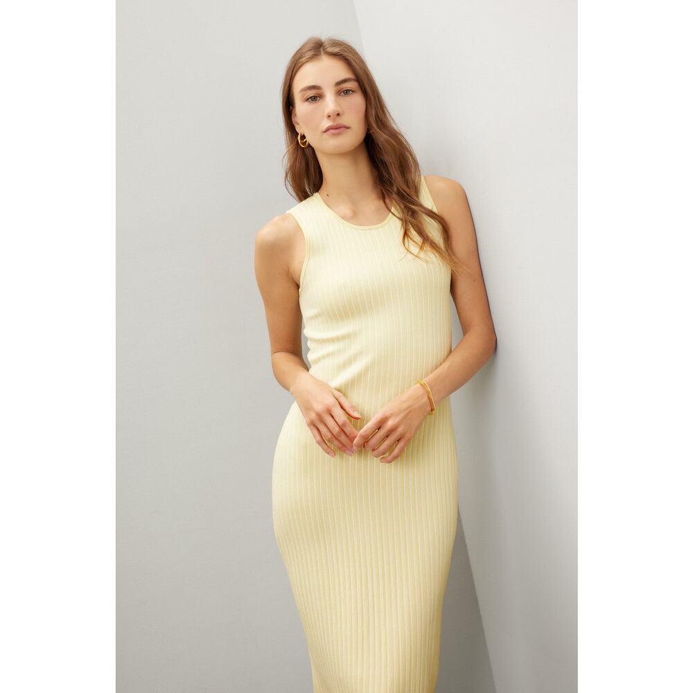 JASON WU Women's Light Yellow Ribbed Knit Sleeveless Form-Fitting Dress Size XS - Picture 3 of 16